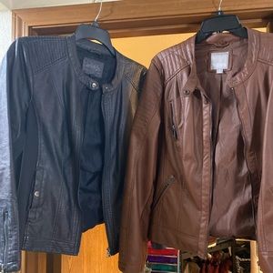 Two Faux Leather Jackets - Brown and Blackish/Gray